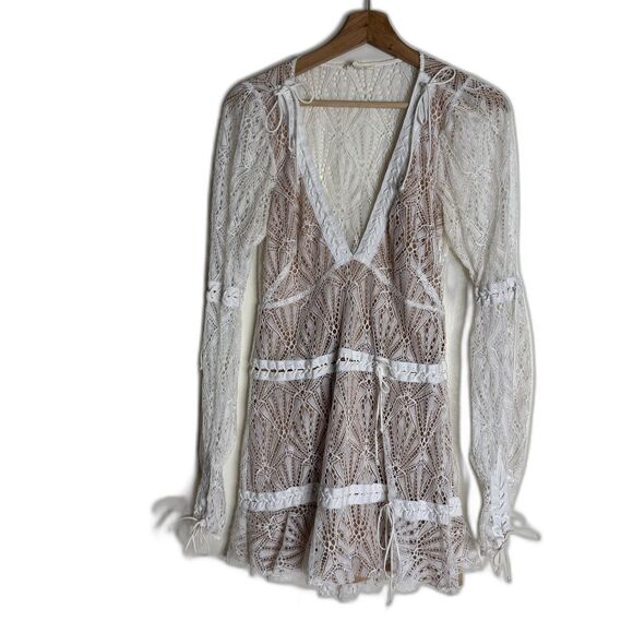 For Love & Lemons bright lights long sleeve mini dress ladies M boho whimsical - Picture 2 of 16